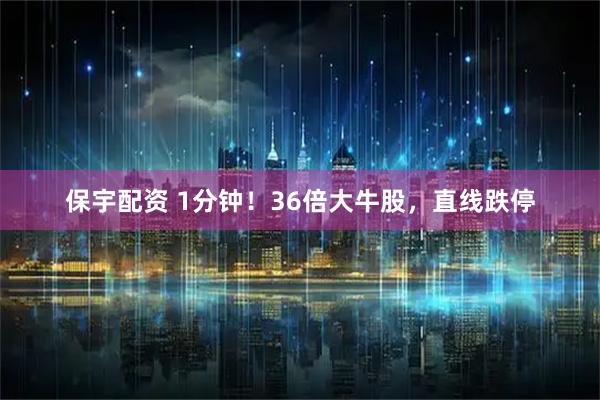 保宇配资 1分钟！36倍大牛股，直线跌停